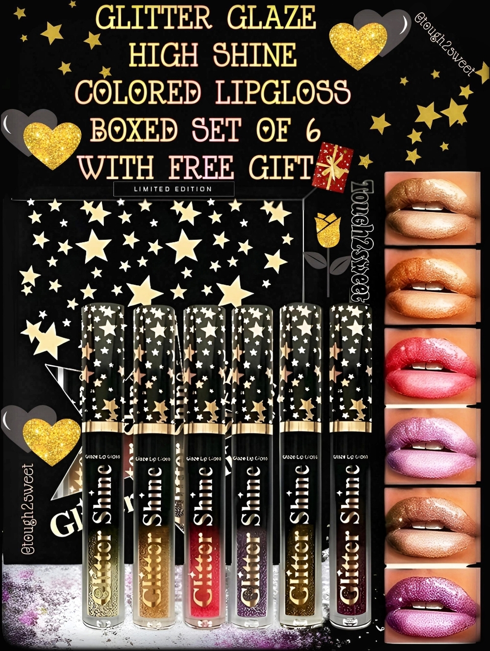🆕GLITTER GLAZE HIGH SHINE FULL COVERAGE SHIMMER LIPGLOSS BOXED SET OF 6